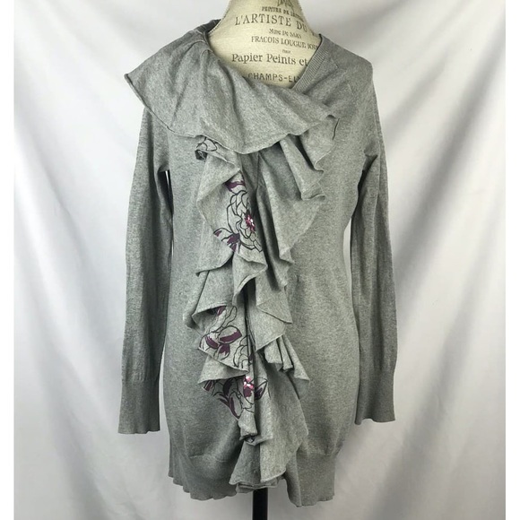 Anthropologie Moth Winter Lei Long Ruffle Cardigan - Picture 2 of 12